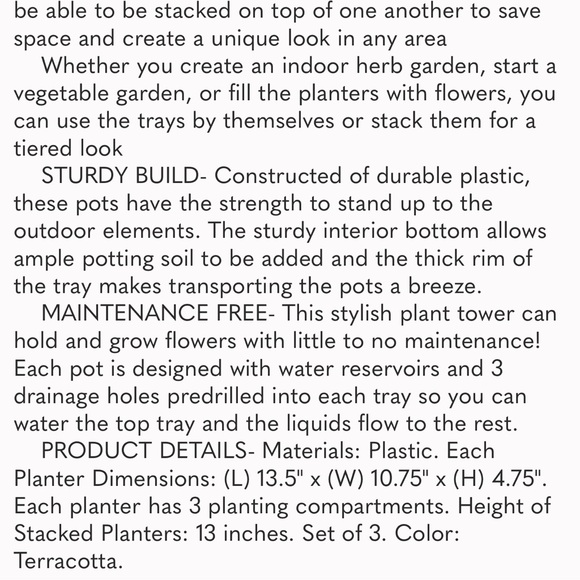 NEW Pure Garden 3-Tier Stacking Planters - Space Saving Flowerpots TOWER. - Picture 3 of 4